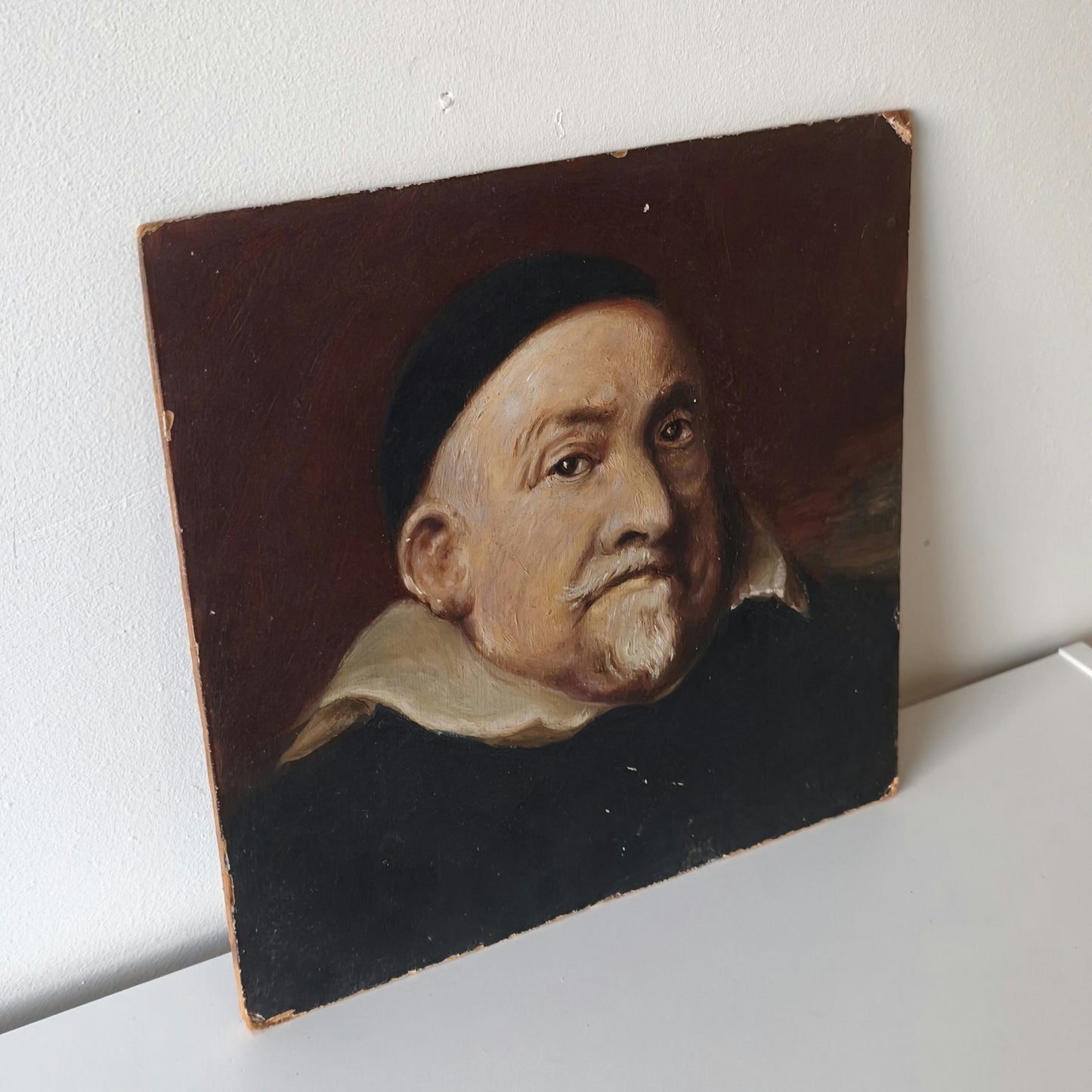 Vintage Man with Beard Mustache Red Warm Toned Oil Painting