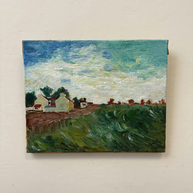 Handcrafted Landscape Oil Painting "Coastal Village" Rustic Small Art Holland Art Shop