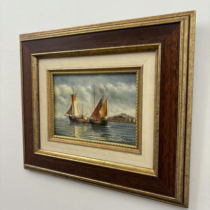 Authentic Seascape Oil Painting "Sailing Boats" Original Small Art Holland Art Shop