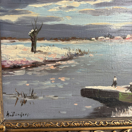Expressive Winter Landscape Oil Painting "Ornate Frame" Refined Small Artwork Holland Art Shop
