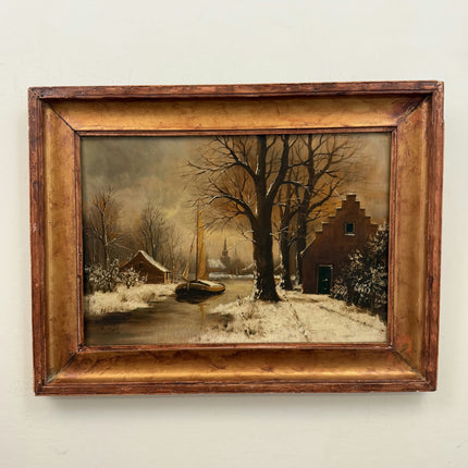 Elegant Harbor Scene Oil Painting "Winter Tree" Vintage Artwork Holland Art Shop