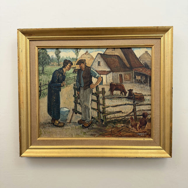 Handcrafted Figurative Oil Painting "Farm Couple" Refined Belgian Art Holland Art Shop