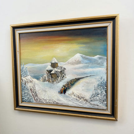 Handcrafted Winter Landscape Oil Painting "Snowy Castle" Vintage Large Art Holland Art Shop