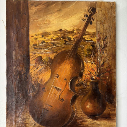 Original Oil Painting Still Life "String Instrument" Figurative Small Art Holland Art Shop