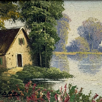 Rustic Landscape Oil Painting "Riverside Cottage" Authentic Small Artwork Holland Art Shop