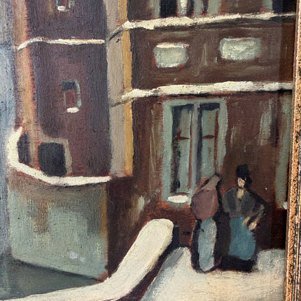 Handcrafted Oil Painting Cityscape "Snowy Street Corner" Remarkable Small Art Holland Art Shop