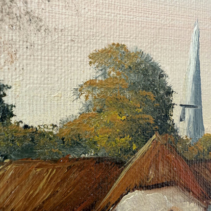 Rustic Cityscape Oil Painting "Thatched Cottages" Vintage Artwork Holland Art Shop