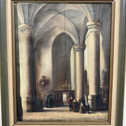 Handcrafted Church Interior Oil Painting "Stone Columns" Rustic Artwork Holland Art Shop