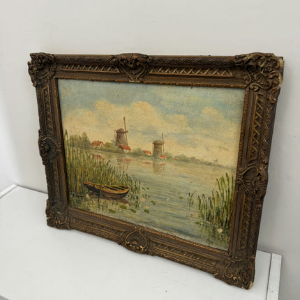 Traditional Landscape Oil Painting "Rowboat Mooring" Elegant Small Artwork Holland Art Shop