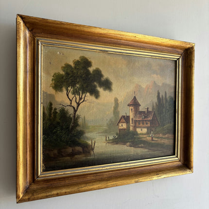 19th Century Antique Landscape Oil Painting "Gilded Frame" Small Art Holland Art Shop