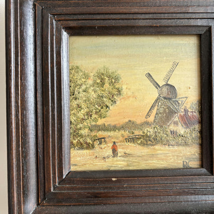 Refined Landscape Oil Painting "Windmill Scene" Vintage Small Artwork Holland Art Shop