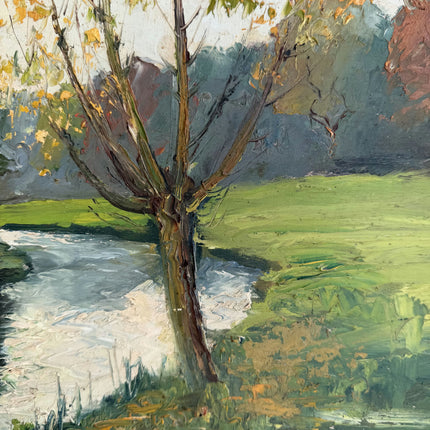 Detailed Landscape Oil Painting "River Tree" Expressive Artwork Holland Art Shop