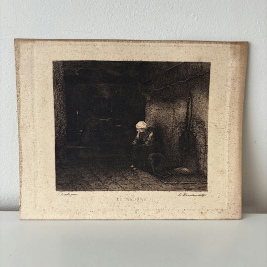 Vintage Interior Etching "Weeping Widow" Traditional Small Artwork