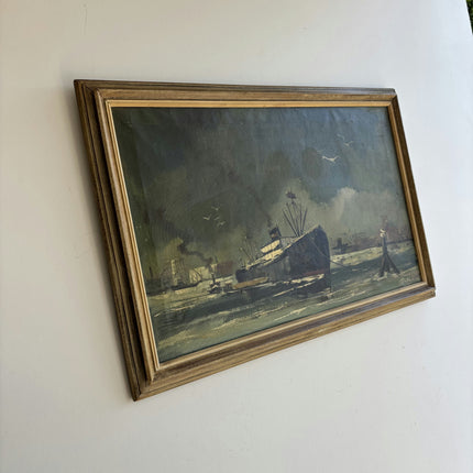 Timeless Harbor Scene Oil Painting "Cargo Ship" Original Belgique Art Holland Art Shop