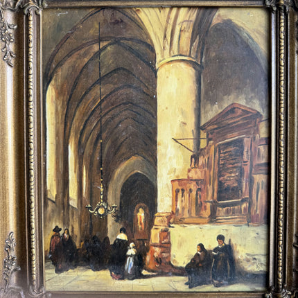 Authentic Church Interior Oil Painting "Cathedral Interior" Small Artwork Holland Art Shop