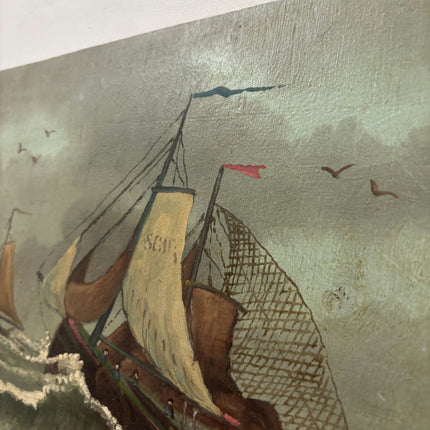 Authentic Seascape Oil Painting "Fishing Boat" Traditional Small Art Holland Art Shop