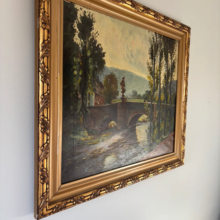 Wonderful Oil Painting Landscape "Bridge Sculpture" Traditional Large Art