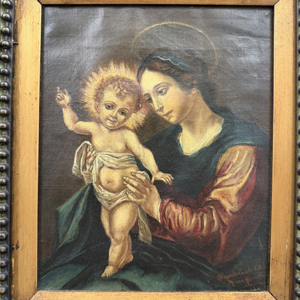 19th Century Antique Portrait Oil Painting "Madonna Child" Artwork Holland Art Shop