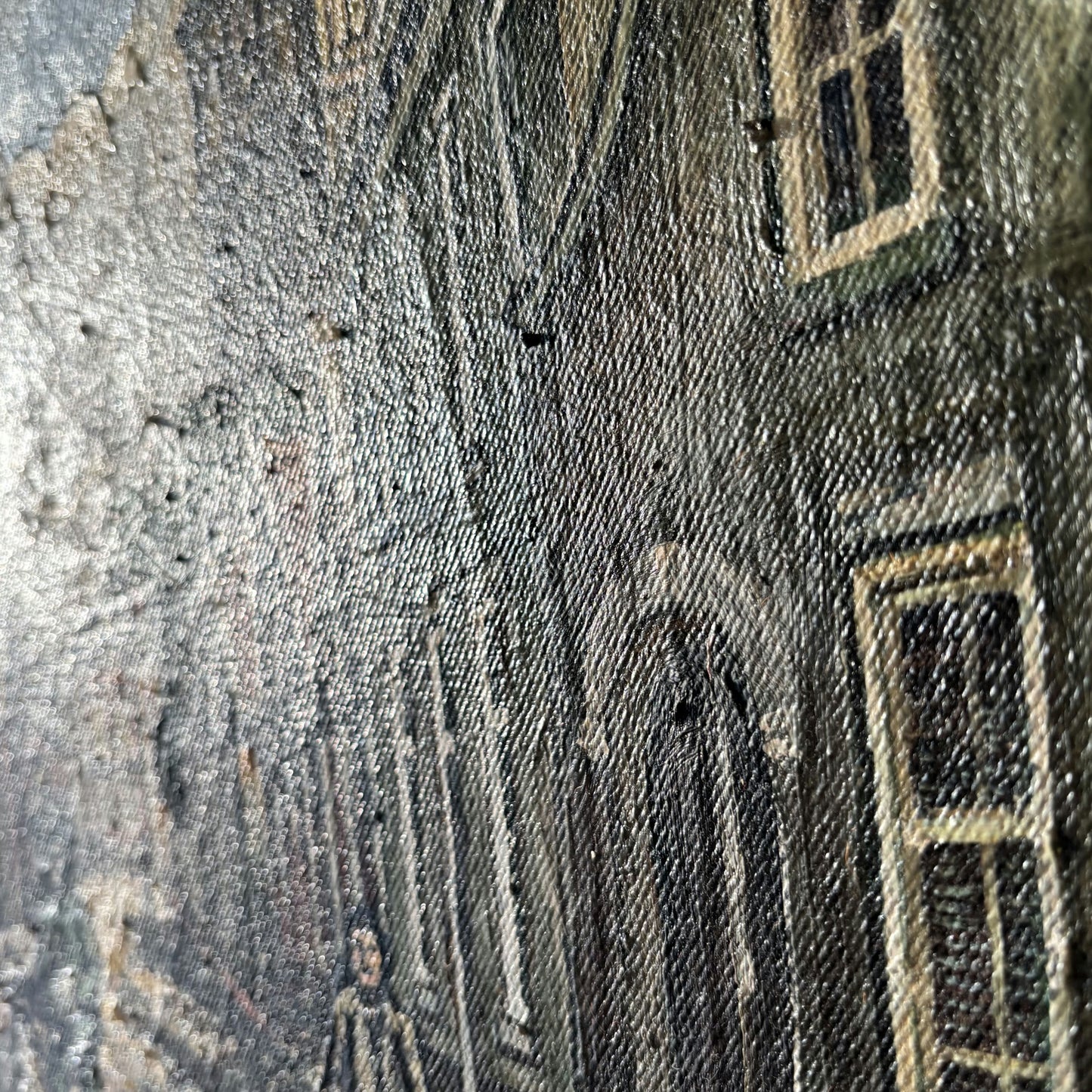 Traditional Cityscape Oil Painting "Street Gatherings" Medium Artwork