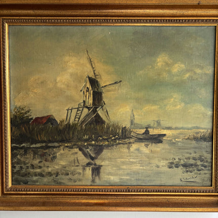 Detailed Landscape Oil Painting "Windmill Tower" Rustic Artwork Holland Art Shop
