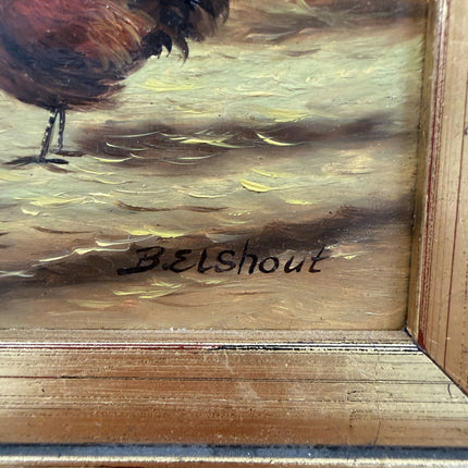 Antique Animals Oil Painting "Barnyard Chickens" Expressive Small Art Holland Art Shop
