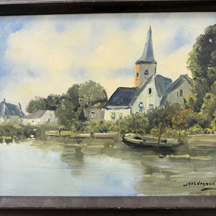 Elegant Landscape Oil Painting "Village Church" Vintage Art Holland Art Shop
