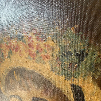 Handcrafted Oil Painting Portrait "Floral Hat Girl" Remarkable Medium Art Holland Art Shop