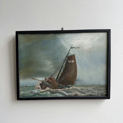 Expressive Seascape Oil Painting "Sailing Boat" Detailed Small Artwork Holland Art Shop