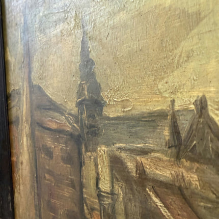 Vintage Cityscape Oil Painting "Canal Boat" Original Artwork Holland Art Shop