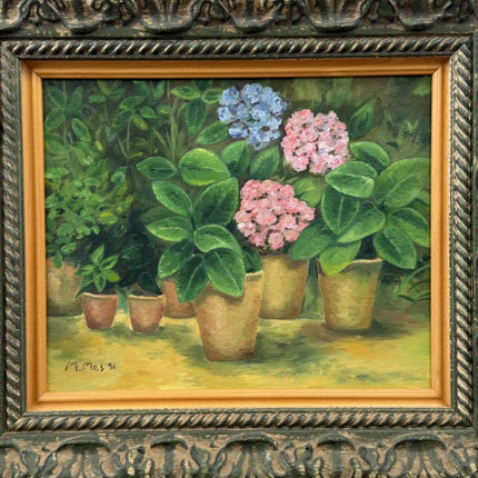 Detailed Floral Still Life Oil Painting "Potted Hydrangeas" Small Art Holland Art Shop