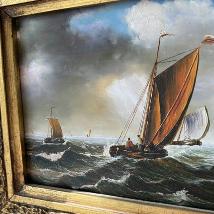 Original Oil Painting Seascape "Sailing Vessels" Expressive Small Artwork Holland Art Shop