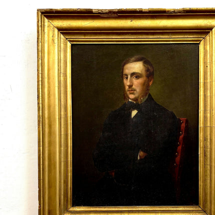 1856 Antique Portrait Oil Painting "Seated Gentleman" Art Holland Art Shop