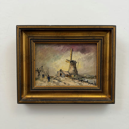 Classic Winter Landscape Oil Painting "Windmill Painting" Small Artwork Holland Art Shop