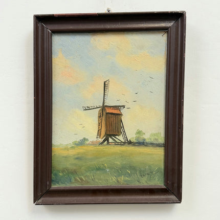 Refined Landscape Oil Painting "Wooden Windmill" Rustic Small Artwork Holland Art Shop