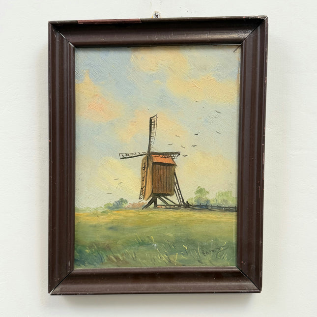 Refined Landscape Oil Painting "Wooden Windmill" Rustic Small Artwork Holland Art Shop