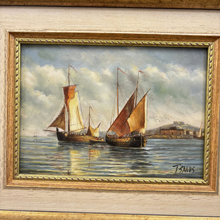 Authentic Seascape Oil Painting "Sailing Boats" Original Small Art Holland Art Shop