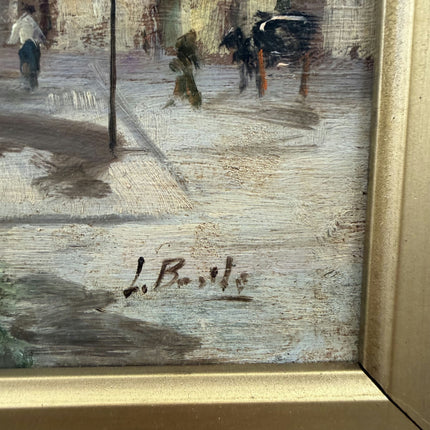 Original Cityscape Oil Painting "Gold Frame" Vintage Small Art Holland Art Shop