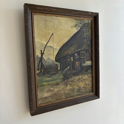 Expressive Farm Oil Painting "Thatched Cottage" Traditional Artwork Holland Art Shop