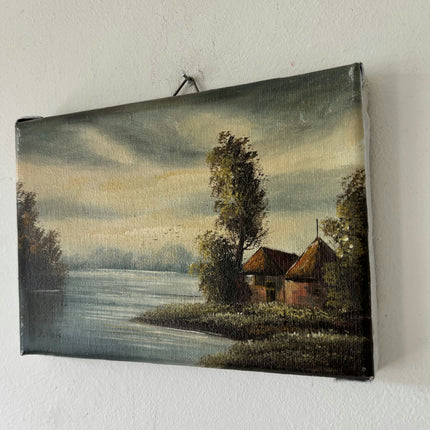 Rustic Landscape Oil Painting "Thatched Cottages" Handcrafted Small Artwork Holland Art Shop