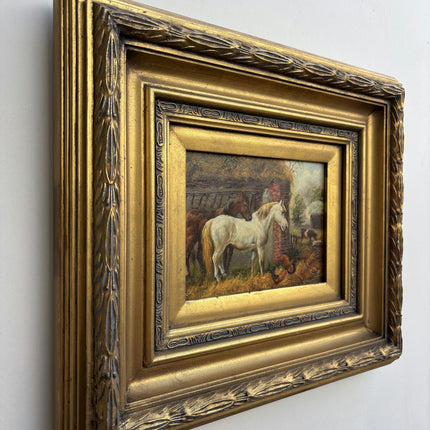 Authentic Animals Oil Painting "White Horse" Handcrafted Small Art Holland Art Shop