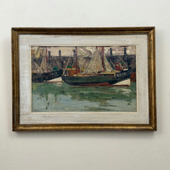 Expressive Seascape Oil Painting "Fishing Boats" Original Artwork Holland Art Shop