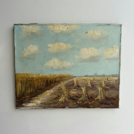 Handcrafted Landscape Oil Painting "Wheat Stubble" Expressive Art Holland Art Shop