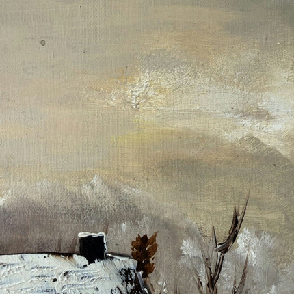 Original Winter Landscape Oil Painting "Snowy Cottage" Handcrafted Small Artwork Holland Art Shop