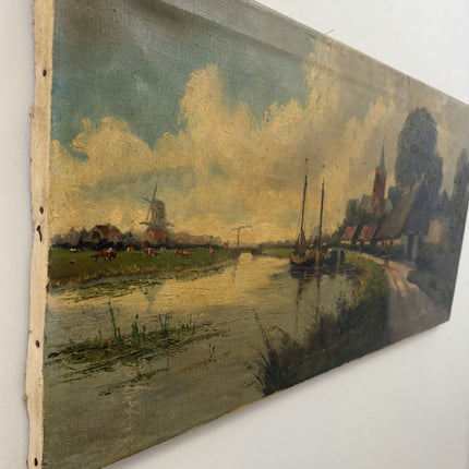 Refined Interior Oil Painting "River Boats" Expressive Large Artwork Holland Art Shop