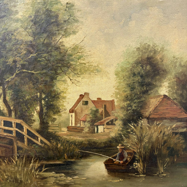 Handcrafted Landscape Oil Painting "Fisherman Rowboat" Detailed Artwork Holland Art Shop