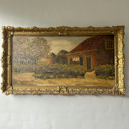 Detailed Landscape Oil Painting "Gilded Frame" Vintage Large Artwork Holland Art Shop