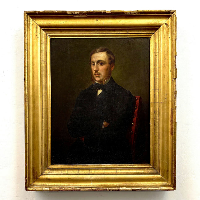 1856 Antique Portrait Oil Painting "Seated Gentleman" Art Holland Art Shop