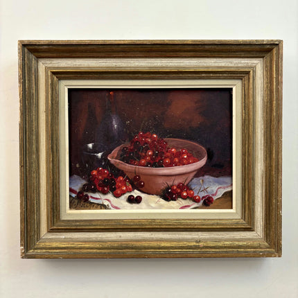 Traditional Still Life Oil Painting "Bowl Cherries" Vintage Art Holland Art Shop
