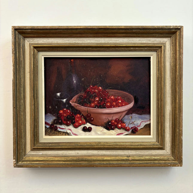 Traditional Still Life Oil Painting "Bowl Cherries" Vintage Art Holland Art Shop