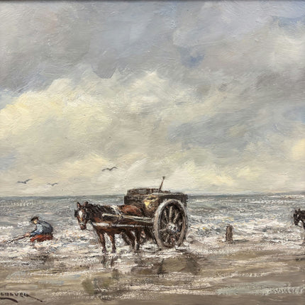 Original Seascape Oil Painting "Horse Cart" Expressive Large Art Holland Art Shop